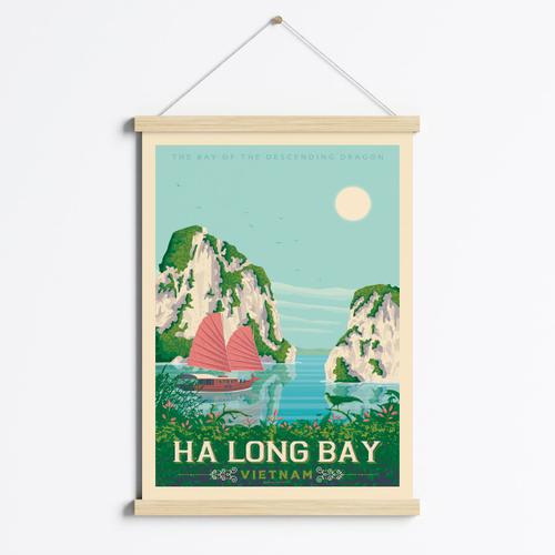 Affiche Ha Long Bay Vietnam + Cadre Magn¿tique (Bois) 50x70 cm