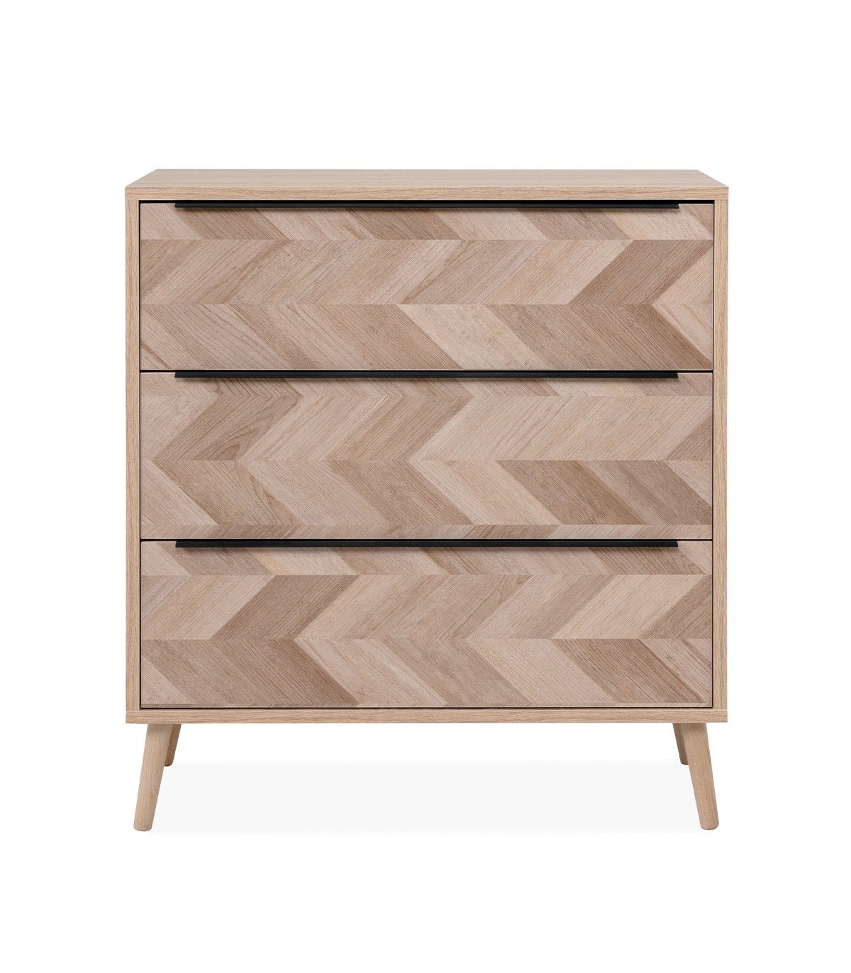 Commode 3 Tiroirs Effet Bois Et Chevron - L80 X H87 Cm