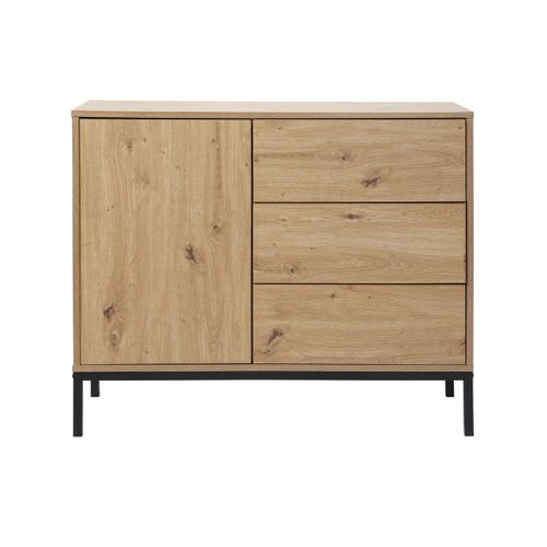 Commode 3 Tiroirs 1 Porte D¿Cor Ch¿Ne - L90 X H80 Cm