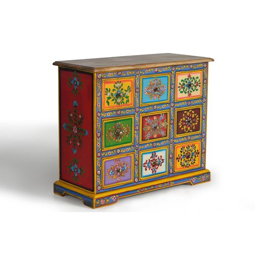 Commode En Bois De Manguier Avec D¿Tails Multicolores Peints ¿ La Main