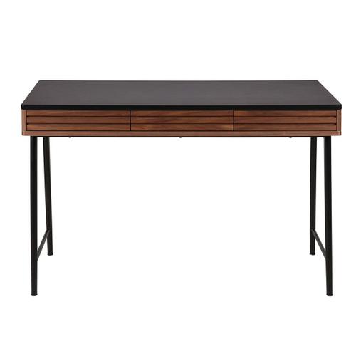 Bureau Placage Noyer 120 Cm 3 Tiroirs Pi¿Tement M¿Tal Noir