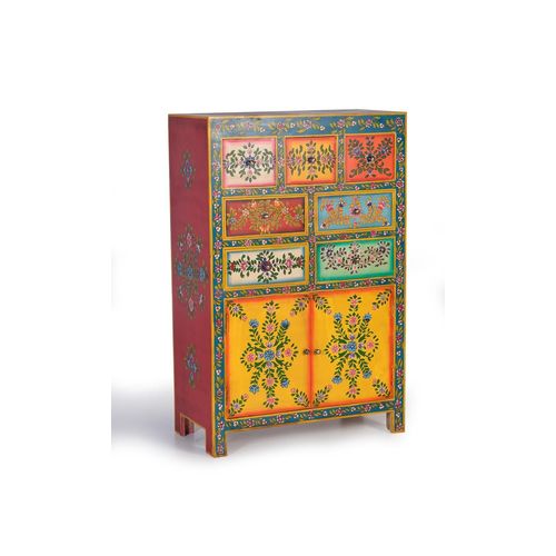 Commode En Bois De Manguier Avec D¿Tails Multicolores Peints ¿ La Main