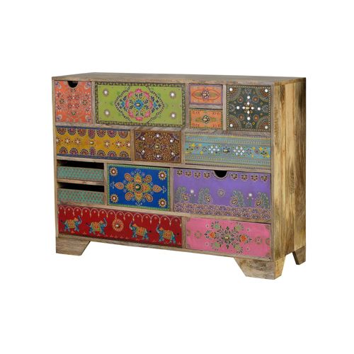 Commode En Bois De Manguier Avec D¿Tails Multicolores Peints ¿ La Main
