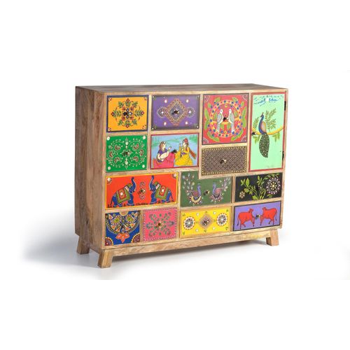 Commode Multicolore En Manguier Peint ¿ La Main