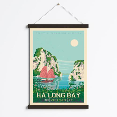 Affiche Ha Long Bay Vietnam + Cadre Magn¿tique (Bois Noir) 50x70 cm