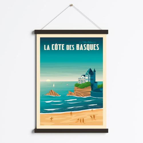Affiche Biarritz France + Cadre Magn¿tique (Bois Noir) 50x70 cm