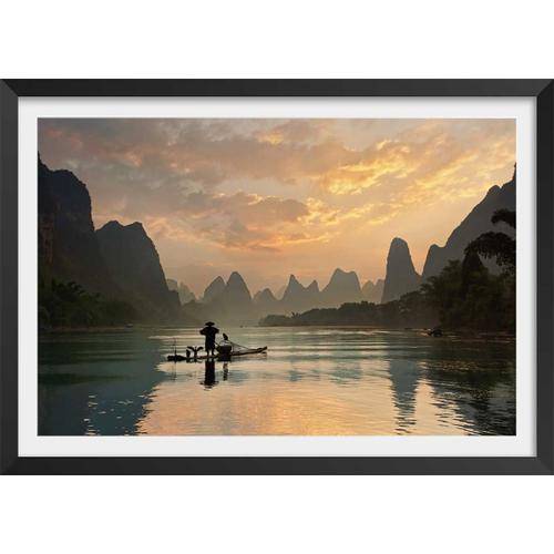 Affiche paysage baie d' halong avec cadre noir 90x60cm