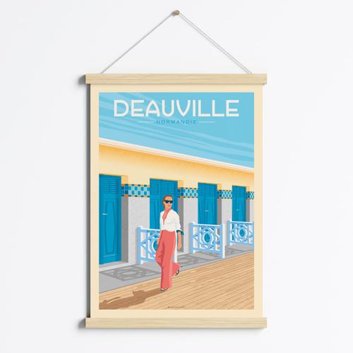 Affiche Deauville - Les Planches + Cadre Magn¿tique (Bois) 50x70 cm