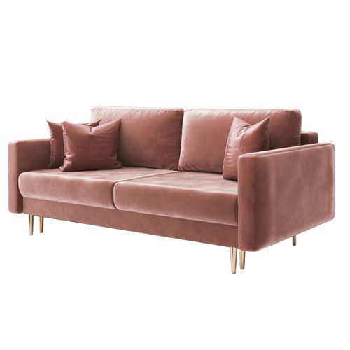 Canapé Convertible 3 Places En Velours Rose