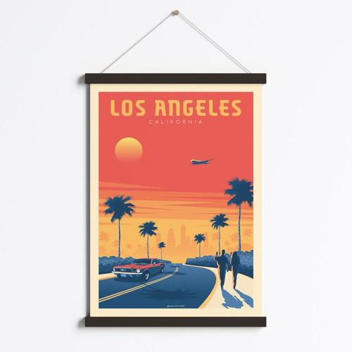 Affiche Los Angeles Californie + Cadre Magn¿tique (Bois Noir) 50x70 cm
