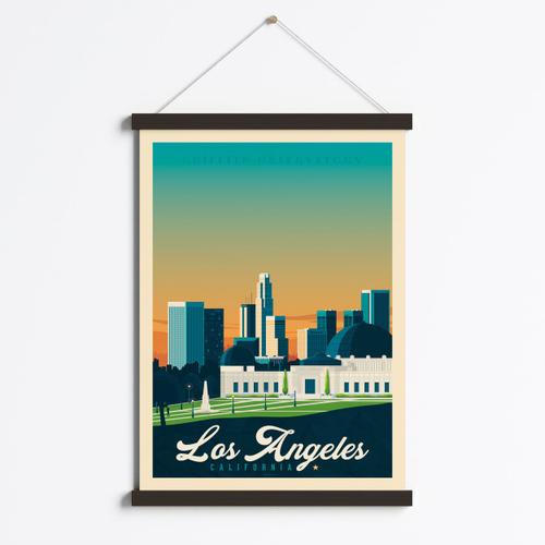 Affiche Los Angeles Etats-Unis + Cadre Magn¿tique (Bois Noir) 50x70 cm