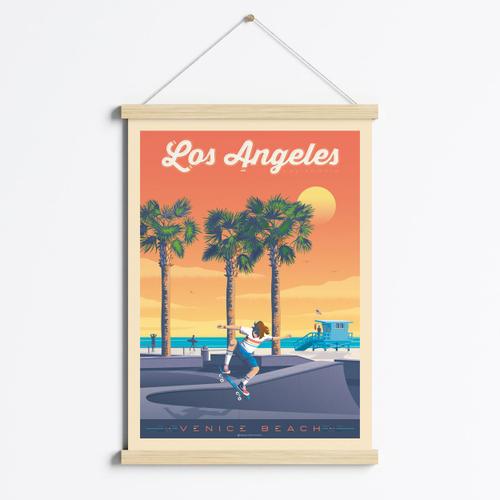 Affiche Los Angeles Venice Beach + Cadre Magn¿tique (Bois) 50x70 cm