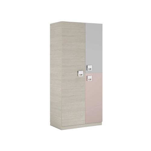 Armoire 3 Portes Et 3 ¿Tag¿Res Effet Bois Gris Et Rose