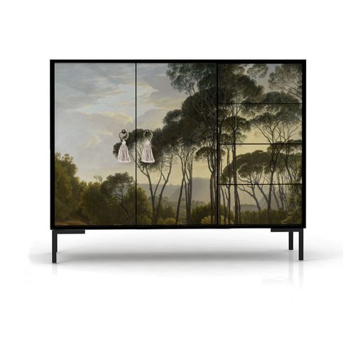 Buffet Bas 2 Portes 4 Tiroirs Mdf Imprim¿ Bucolique Forestier