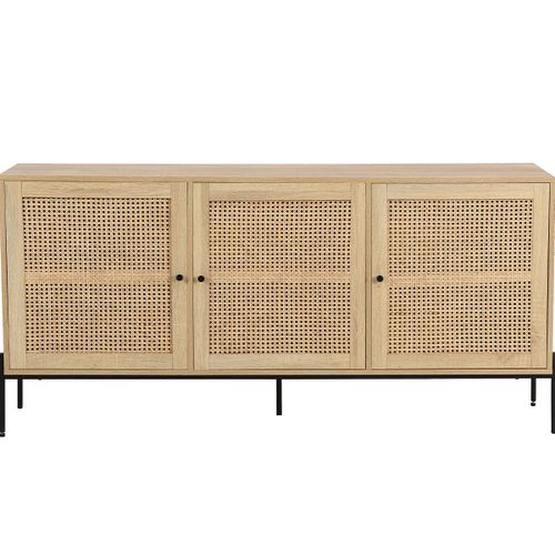 Buffet 3 Portes En Cannage Naturel Et Effet Ch¿Ne 160 Cm