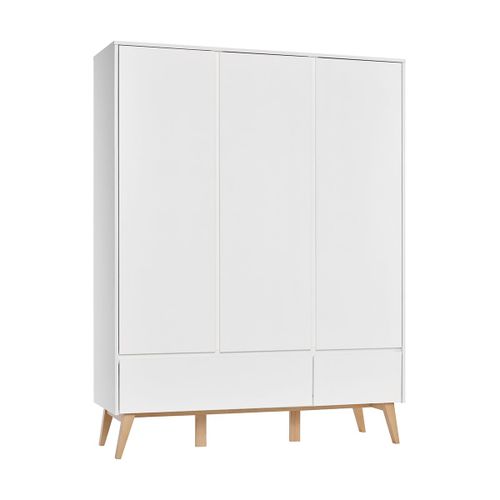 Armoire 3 Portes 2 Tiroirs Blanc Naturel