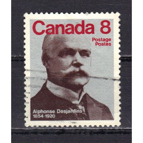 Canada 1975 : Personnage Célèbre : Alphonse Desjardins (1854-1920) - Timbre 8 C. Argent, Rouge Et Brun-Lilas Oblitéré