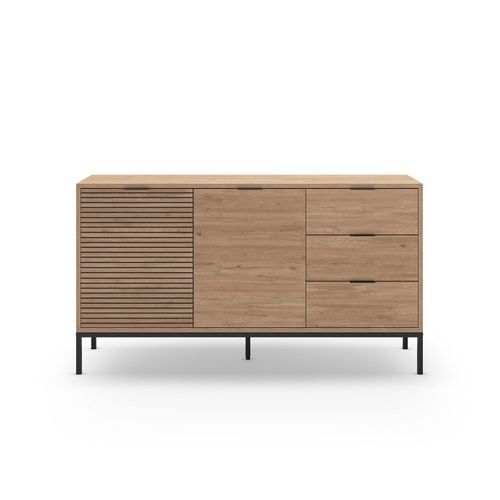 Buffet 3 Portes D¿Cor Ch¿Ne, Rainures Noires - L140 Cm