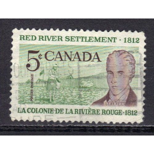 Canada 1962 : Sesquicentenaire De La Colonie De La Rivière Rouge : Paysan Et Lord Selkirk - Timbre 5 C. Vert Et Brun-Lilas Oblitéré