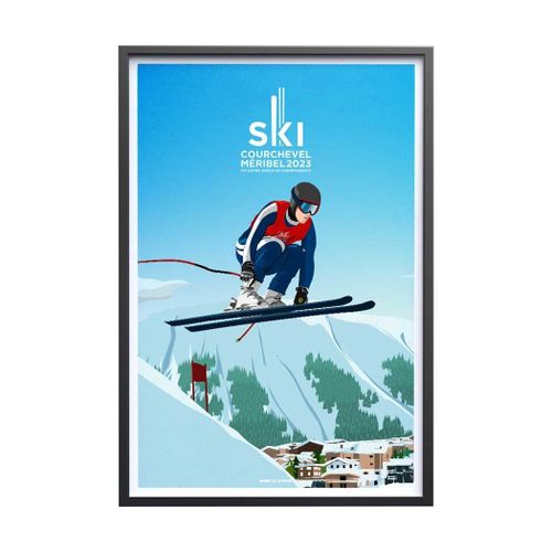 Affiche Ski - Courchevel M¿ribel 2023 Skieur Saut 40x60cm