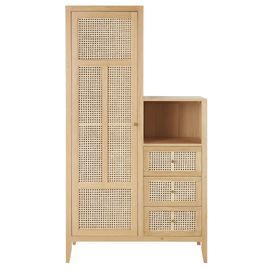 Armoire Asym¿Trique 1 Porte 3 Tiroirs Cannage En Rotin Beige