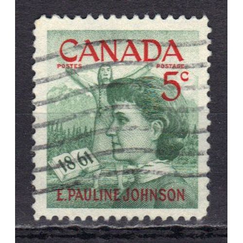 Canada 1961 : Centenaire De La Naissance De La Poétesse Emily Pauline Johnson - Timbre 5 C. Vert-Bleu Et Rouge Oblitéré