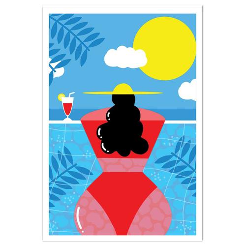 Affiche femme au bord de la piscine sans cadre 40x60cm