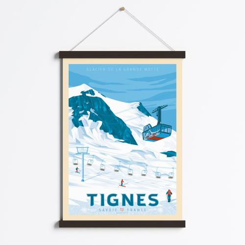 Affiche Tignes France + Cadre Magn¿tique (Bois Noir) 50x70 cm