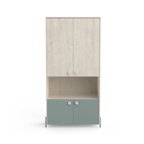 Armoire Enfant 4 Portes Avec Penderie, D¿Cor Bois Et Vert - L89 Cm
