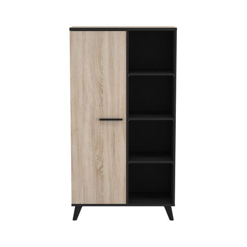Buffet Haut 1 Porte 4 Niches L83 X H153,9 Cm - D¿Cor Ch¿Ne Et Noir