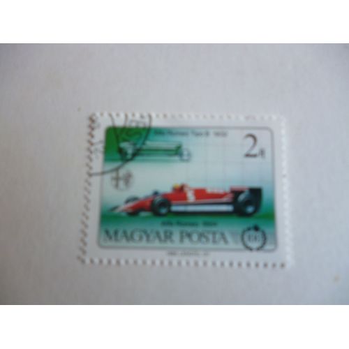 Timbre "Magyar Posta 1986 :Alfa Romeo Tipo B 1932 Et Modèle 1984".