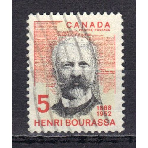 Canada 1968 : Centenaire De La Naissance D'henri Bourassa (1868-1952), Homme Politique Et Journaliste - Timbre 5 C. Rouge Et Noir Oblitéré