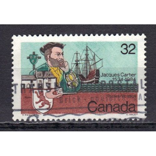 Canada 1984 : Jacques Cartier : 450è Anniversaire Du 1er Voyage De Jacques Cartier Au Canada : Evocation Symbolique - Timbre 32 C. Multicolore Oblitéré