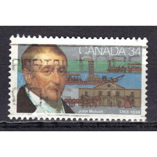 Canada 1986 : 150è Anniversaire De La Mort De John Molson (1763-1836) : Portrait De L'homme Politique, Brasseur Et Banquier - Timbre 34 C. Multicolore Et  Argent Oblitéré