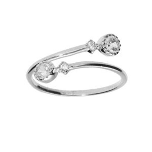 Bague Argent Rhodié Ouverte Spirale Oxydes Blancs Serti Clos