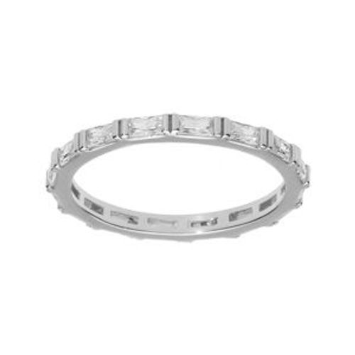 Bague Argent Rhodié Motif Rectangle Oxydes Blancs