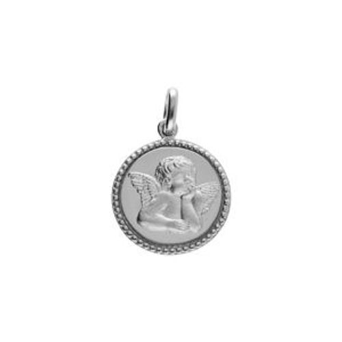 Pendentif Argent Platiné Médaille 15mm Diamanté Avec Ange