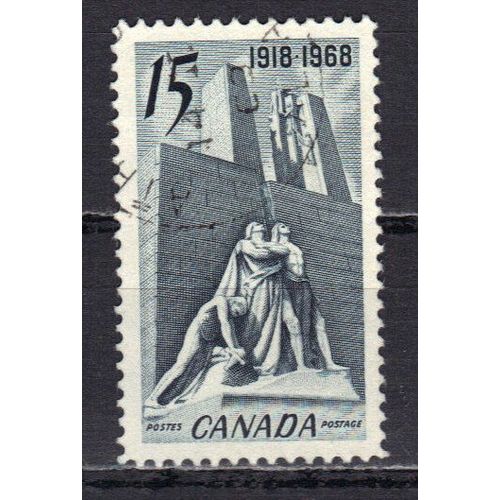 Canada 1968 : Cinquantenaire De L'armistice De 1918 : Monument De Vimy - Timbre 15 C. Gris Oblitéré