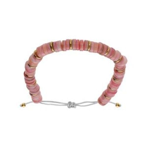 Bracelet Acier Et Pvd Doré Réglable Rondelles Coquillage Teinté Rose