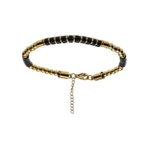 Bracelet Acier Et Pvd Doré Pierres Naturelles Onyx 18+3cm