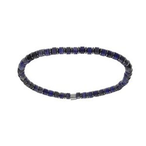 Bracelet Acier Extensible Pierres Sodalite Bleu Véritable