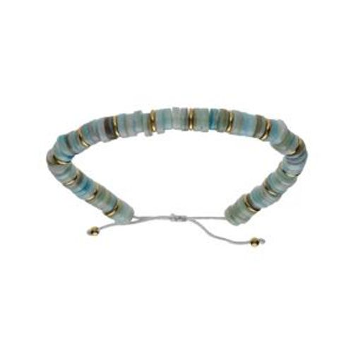 Bracelet Acier Et Pvd Doré Cordon Réglable Et Rondelles Coquillage Teinté Bleu
