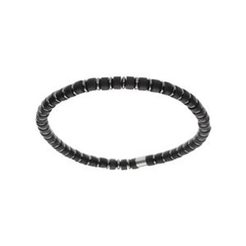 Bracelet Acier Extensible Pierres Agate Noire Et Hématite Véritable