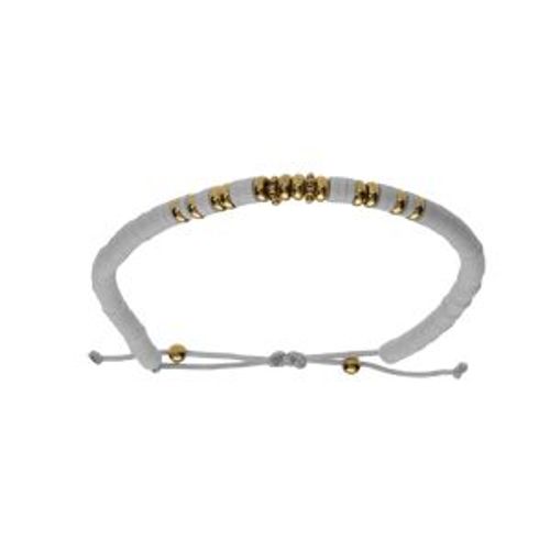 Bracelet Acier Cordon Coulissant Rondelles Blanches Et Boules Pvd Doré