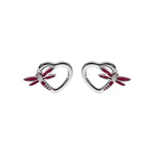Boucles D'oreilles Tige Argent Rhodié Libellule Résine Rose