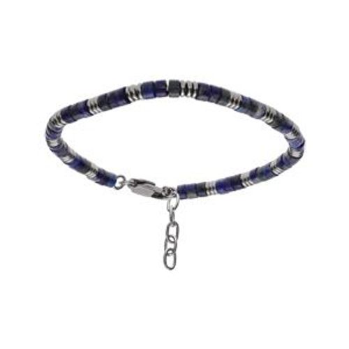 Bracelet Acier Lapis Lazuli Véritable 19+3cm