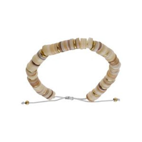 Bracelet Acier Et Pvd Doré Cordon Coulissant Rondelles Coquillage Nacré