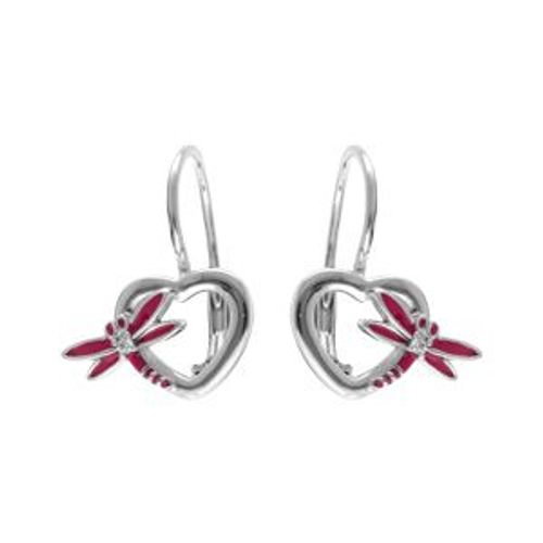 Boucles D'oreilles Argent Rhodié Dormeuse Libellule Résine Rose
