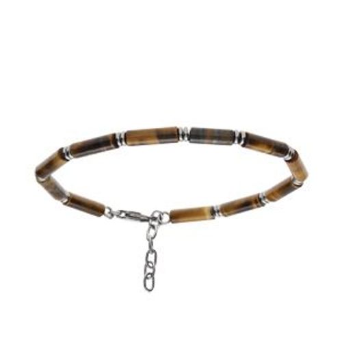 Bracelet Acier Et Pierres Oeil De Tigre Véritable 19+3cm