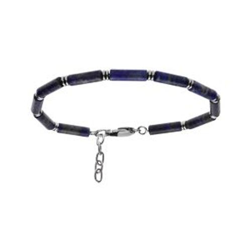 Bracelet Acier Et Pierres Lapis Lazuli Véritable 20+3cm